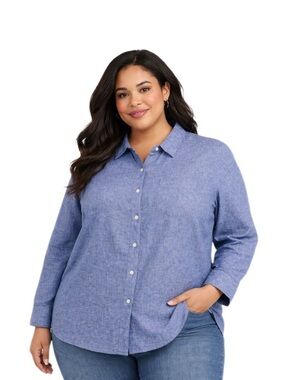 L L Bean Chambray Linen Button Down Blouse